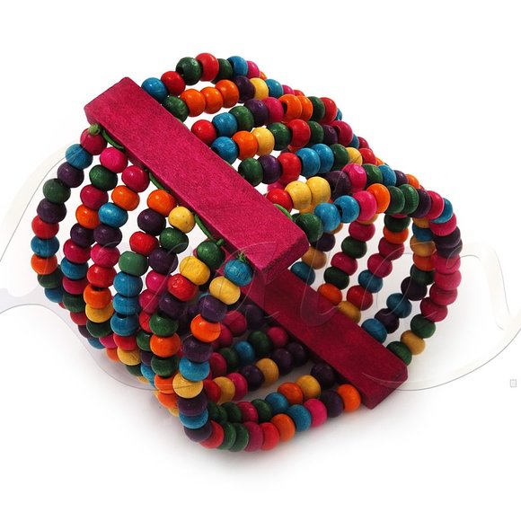 Novica Jewelry - Ethnic African Artisan Made Wooden Bead 10 Row Stretch Bracelet NEW
